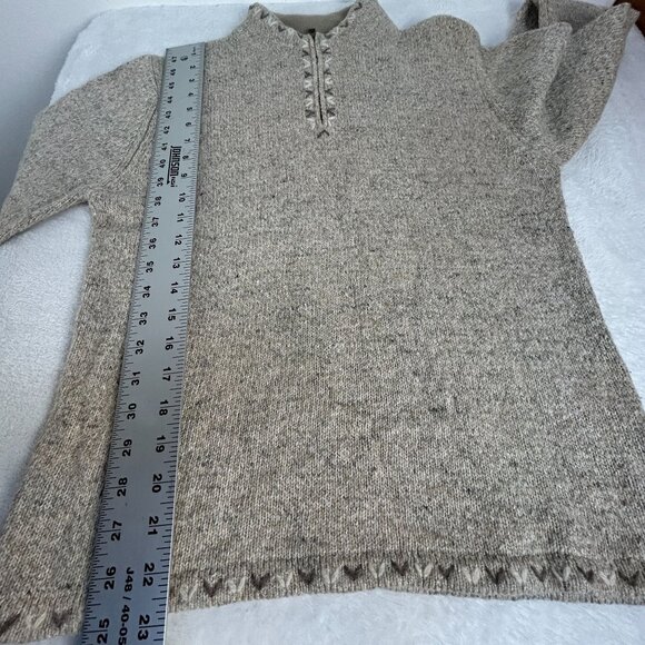 Woolrich Womens British Tan Knit 1/4 Zip Pullover Sweatshirt Small Wool Ramie - Picture 8 of 9